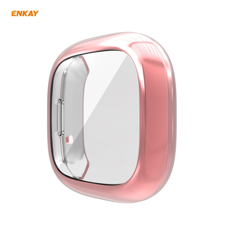 For Fitbit Versa 3 / Fitbit Sense ENKAY Hat-Prince ENK-AC8208 Full Coverage Electroplate TPU Soft Case(Pink) - Watch Cases by ENKAY | Online Shopping South Africa | PMC TechLife | Buy Now Pay Later Mobicred