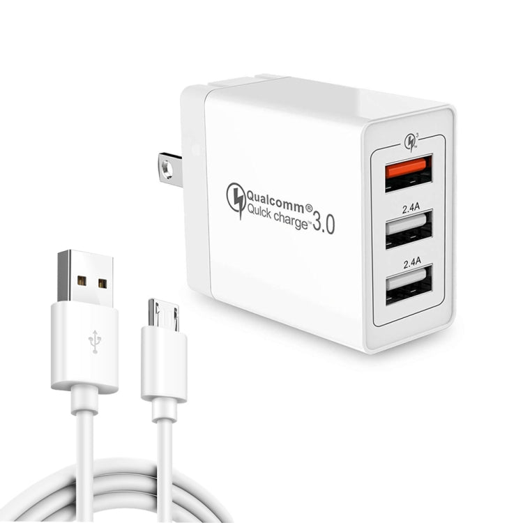 SDC-30W 2 in 1 USB to Micro USB Data Cable + 30W QC 3.0 USB + 2.4A Dual USB 2.0 Ports Mobile Phone Tablet PC Universal Quick Charger Travel Charger Set, US Plug - free shipping - PMC TechLife - Order now!