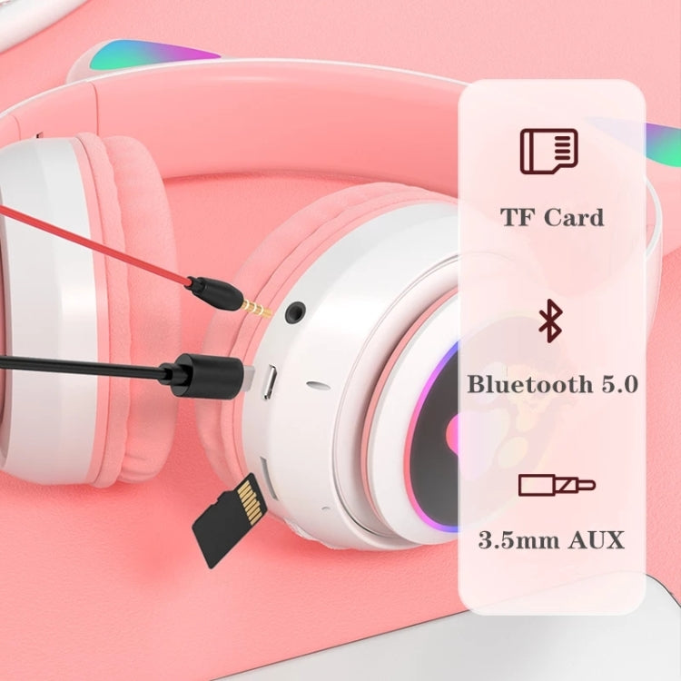 T&G TN-28 3.5mm Bluetooth 5.0 Dual Connection RGB Cat Ear Bass Stereo Noise-cancelling Headphones Support TF Card With Mic(Pink) - Headset & Headphone by T&G | Online Shopping South Africa | PMC TechLife | Buy Now Pay Later Mobicred