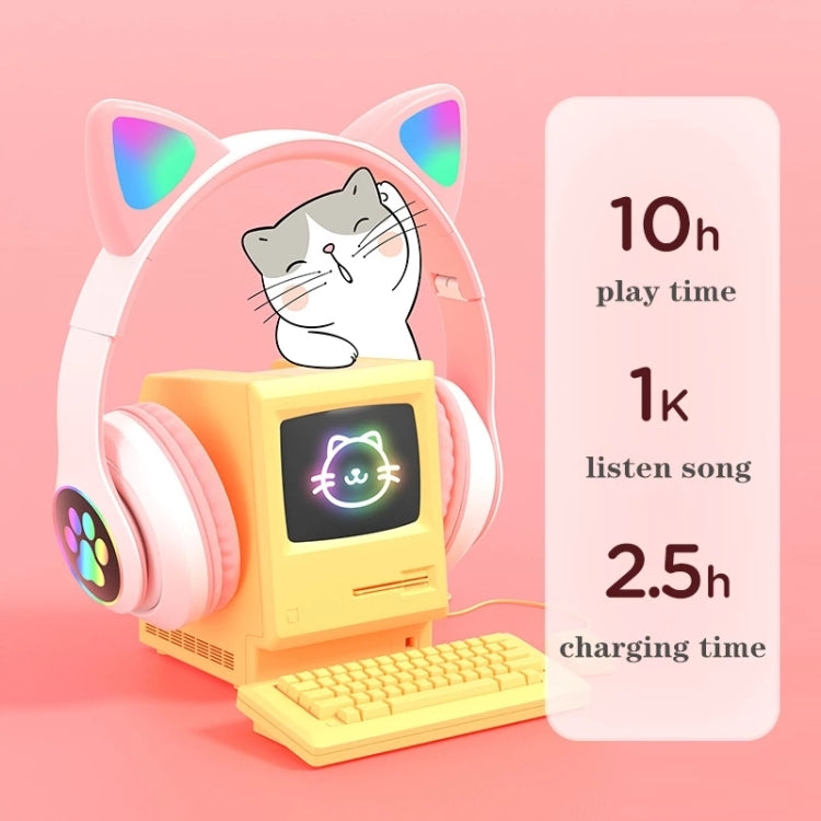 T&G TN-28 3.5mm Bluetooth 5.0 Dual Connection RGB Cat Ear Bass Stereo Noise-cancelling Headphones Support TF Card With Mic(Black) - free shipping - PMC TechLife - Order now!