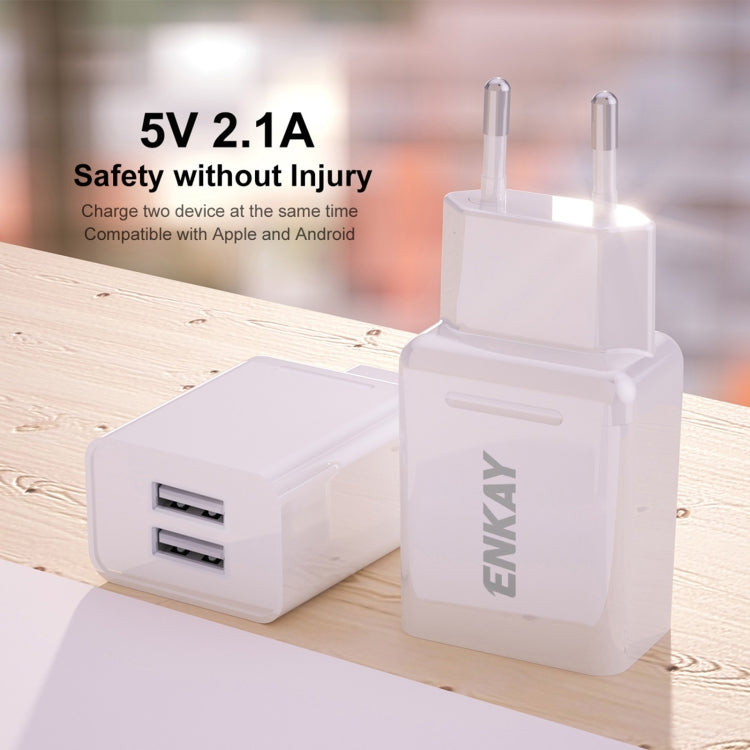 ENKAY Hat-Prince T003-1 10.5W 2.1A Dual USB Travel Charger Power Adapter for Huawei / Xiaomi / Samsung, EU Plug - free shipping - PMC TechLife - Order now!
