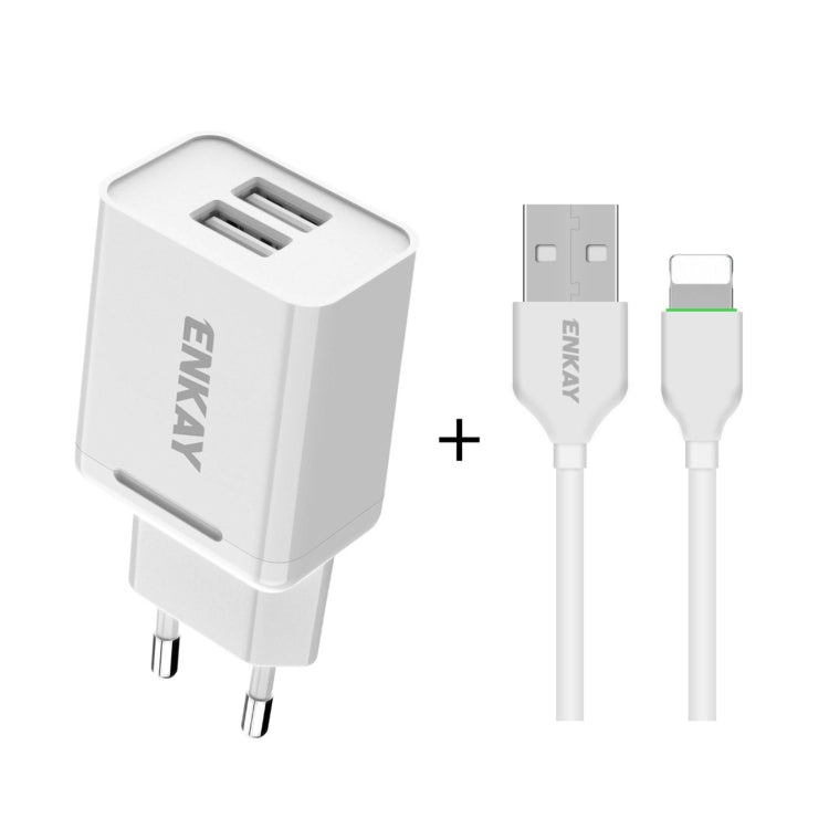 ENKAY Hat-Prince T003-1 10.5W 2.1A Dual USB Charging EU Plug Travel Power Adapter With 2.1A 1m 8 Pin Cable - free shipping - PMC TechLife - Order now!