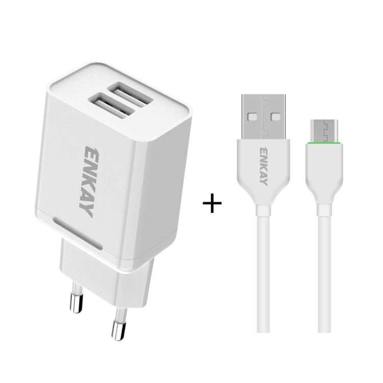 ENKAY Hat-Prince T003-1 10.5W 2.1A Dual USB Charging EU Plug Travel Power Adapter With 2.1A 1m Micro USB Cable - USB Charger by ENKAY | Online Shopping South Africa | PMC TechLife | Buy Now Pay Later Mobicred
