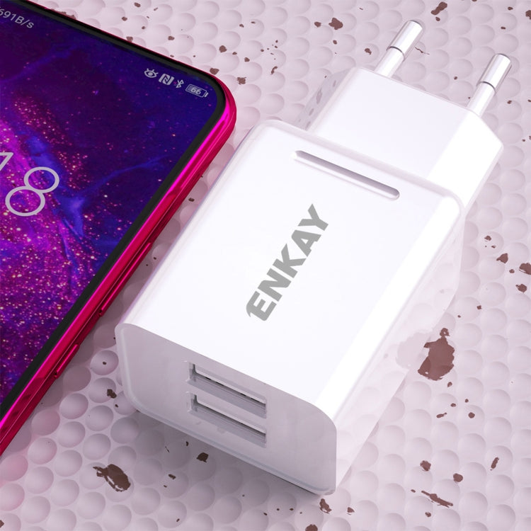 ENKAY Hat-Prince T003-1 10.5W 2.1A Dual USB Charging EU Plug Travel Power Adapter With 2.1A 1m Micro USB Cable - USB Charger by ENKAY | Online Shopping South Africa | PMC TechLife | Buy Now Pay Later Mobicred