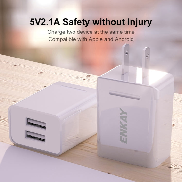 ENKAY Hat-Prince U008-1 10.5W 2.1A Dual USB Charging US Plug Travel Power Adapter With 2.1A 1m 8 Pin Cable - free shipping - PMC TechLife - Order now!