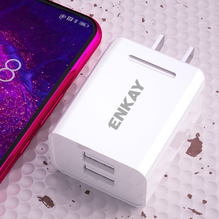ENKAY Hat-Prince U008-1 10.5W 2.1A Dual USB Charging US Plug Travel Power Adapter With 2.1A 1m 8 Pin Cable - free shipping - PMC TechLife - Order now!