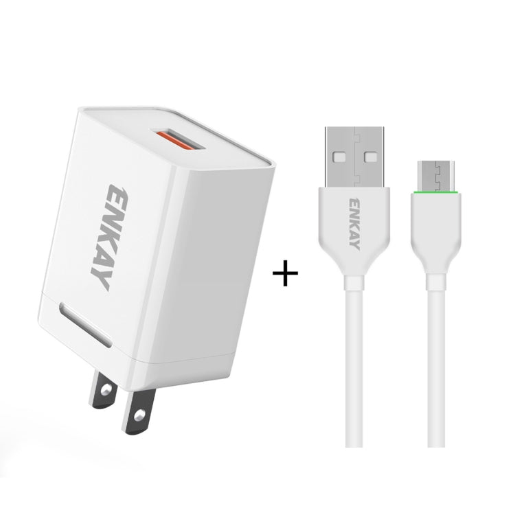 ENKAY Hat-Prince U036 18W 3A QC3.0 Fast Charging Power Adapter US Plug Portable Travel Charger With 3A 1m Micro USB Cable - USB Charger by ENKAY | Online Shopping South Africa | PMC TechLife | Buy Now Pay Later Mobicred