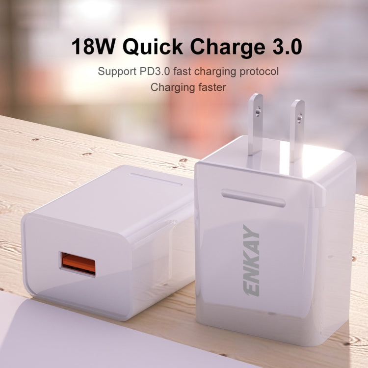 ENKAY Hat-Prince U036 18W 3A QC3.0 Fast Charging Power Adapter US Plug Portable Travel Charger With 3A 1m Micro USB Cable - USB Charger by ENKAY | Online Shopping South Africa | PMC TechLife | Buy Now Pay Later Mobicred