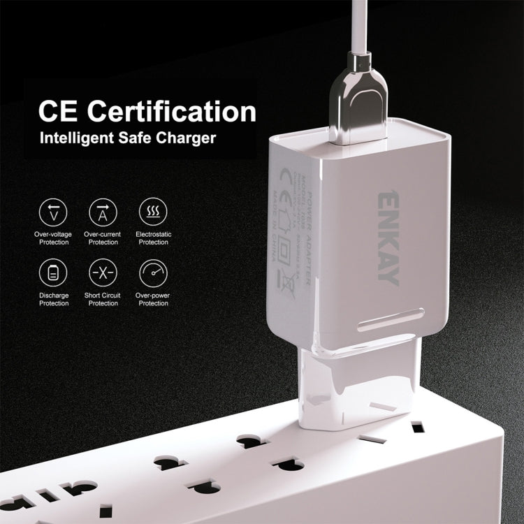 ENKAY Hat-Prince T033 18W 3A QC3.0 Fast Charging Power Adapter EU Plug Portable Travel Charger With 3A 1m 8 Pin Cable - free shipping - PMC TechLife - Order now!