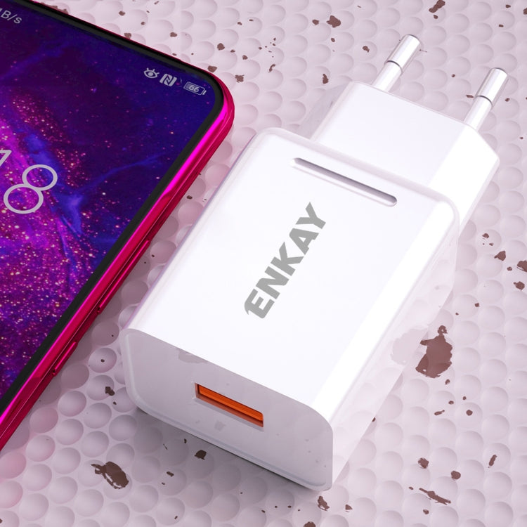 ENKAY Hat-Prince T033 18W 3A QC3.0 Fast Charging Power Adapter EU Plug Portable Travel Charger With 3A 1m 8 Pin Cable - free shipping - PMC TechLife - Order now!