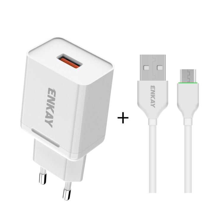 ENKAY Hat-Prince T033 18W 3A QC3.0 Fast Charging Power Adapter EU Plug Portable Travel Charger With 3A 1m Micro USB Cable - free shipping - PMC TechLife - Order now!