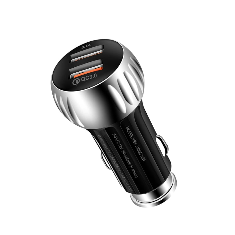 YSY-310QC18W QC3.0 Dual Port USB Car Charger for Apple / Huawei / Samsung / Xiaomi(Black) - Car Charger by PMC TechLife | Online Shopping South Africa | PMC TechLife