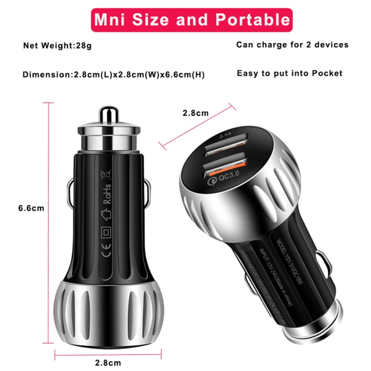 YSY-310QC18W QC3.0 Dual Port USB Car Charger for Apple / Huawei / Samsung / Xiaomi(Black) - Car Charger by PMC TechLife | Online Shopping South Africa | PMC TechLife