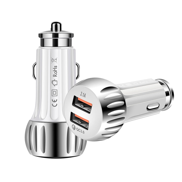 YSY-310QC18W QC3.0 Dual Port USB Car Charger + 3A USB to USB-C / Type-C Data Cable, Cable Length: 1m(White) - Car Charger by PMC TechLife | Online Shopping South Africa | PMC TechLife