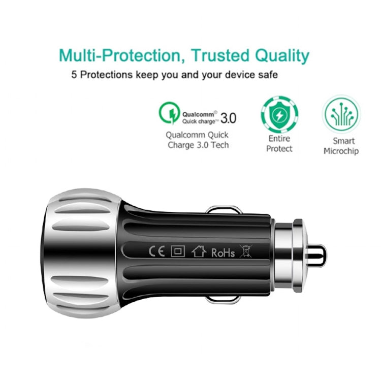 YSY-310QC18W QC3.0 Dual Port USB Car Charger + 3A USB to USB-C / Type-C Data Cable, Cable Length: 1m(Black) - Car Charger by PMC TechLife | Online Shopping South Africa | PMC TechLife