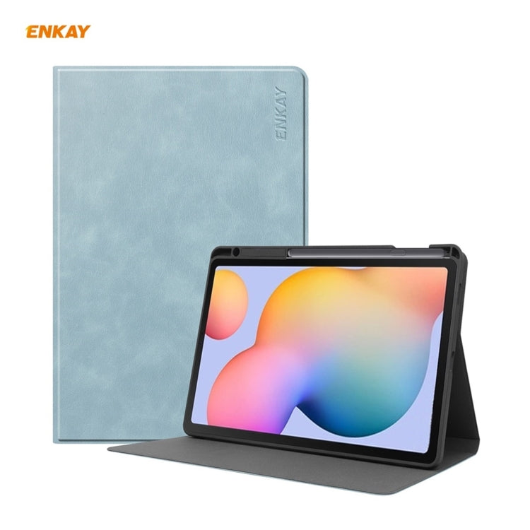 ENKAY ENK-8025 Cow Texture PU Leather + TPU Smart Case with Pen Slot for Samsung Galaxy Tab S6 Lite P610 / P615 / Tab S6 Lite 2022 / P613 / P619(Sky Blue) - Tab S6 Lite P610 / P615 by ENKAY | Online Shopping South Africa | PMC TechLife | Buy Now Pay Later Mobicred