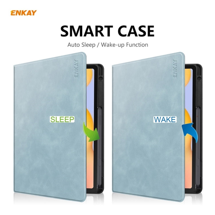 ENKAY ENK-8025 Cow Texture PU Leather + TPU Smart Case with Pen Slot for Samsung Galaxy Tab S6 Lite P610 / P615 / Tab S6 Lite 2022 / P613 / P619(Sky Blue) - Tab S6 Lite P610 / P615 by ENKAY | Online Shopping South Africa | PMC TechLife | Buy Now Pay Later Mobicred