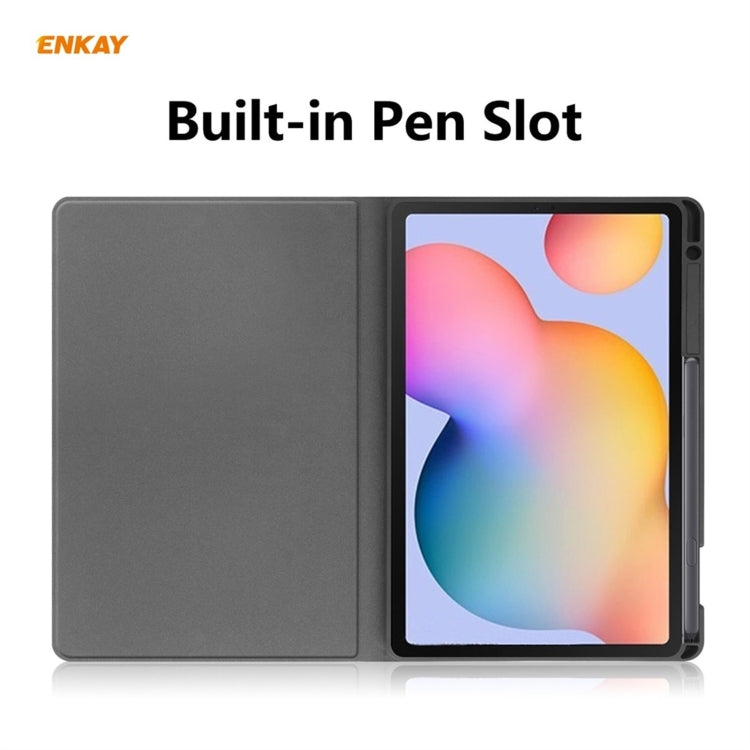 ENKAY ENK-8025 Cow Texture PU Leather + TPU Smart Case with Pen Slot for Samsung Galaxy Tab S6 Lite P610 / P615 / Tab S6 Lite 2022 / P613 / P619(Sky Blue) - Tab S6 Lite P610 / P615 by ENKAY | Online Shopping South Africa | PMC TechLife | Buy Now Pay Later Mobicred