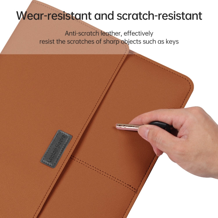 Litchi Pattern PU Leather Waterproof Ultra-thin Protection Liner Bag Briefcase Laptop Carrying Bag for 13-14 inch Laptops(BROWN) - 13.3 inch by PMC TechLife | Online Shopping South Africa | PMC TechLife | Buy Now Pay Later Mobicred