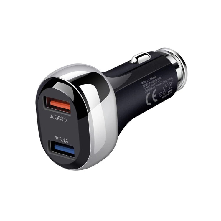 YSY-312 2 in 1 18W Portable QC3.0 Dual USB Car Charger + 1m 3A USB to Micro USB Data Cable Set(Black) - Car Charger by PMC TechLife | Online Shopping South Africa | PMC TechLife