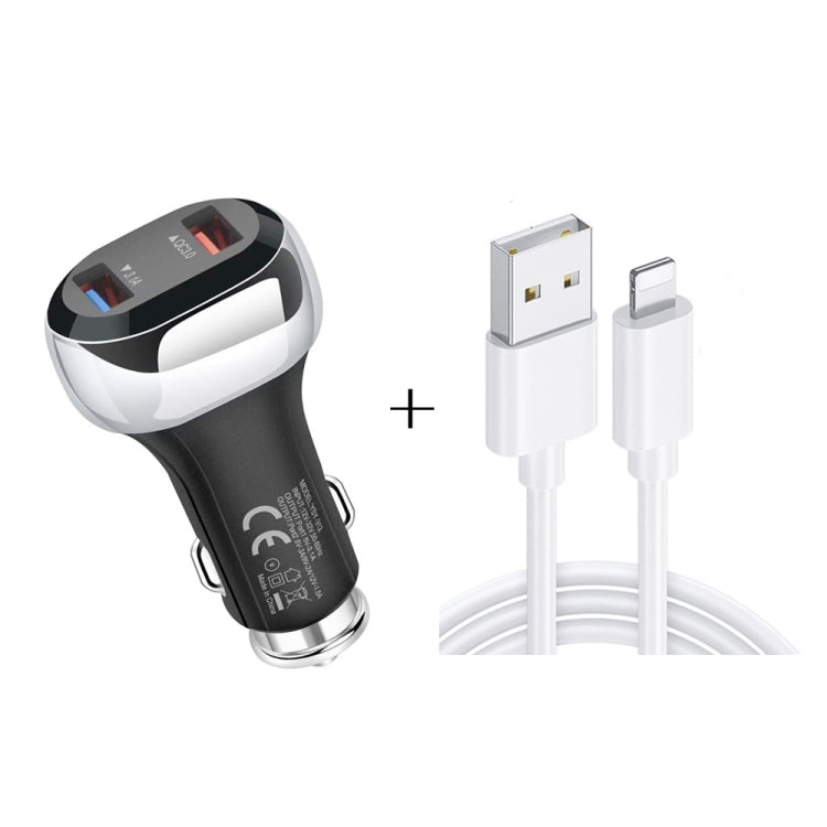 YSY-312 2 in 1 18W Portable QC3.0 Dual USB Car Charger + 1m 3A USB to 8 Pin Data Cable Set(Black) - Car Charger by PMC TechLife | Online Shopping South Africa | PMC TechLife