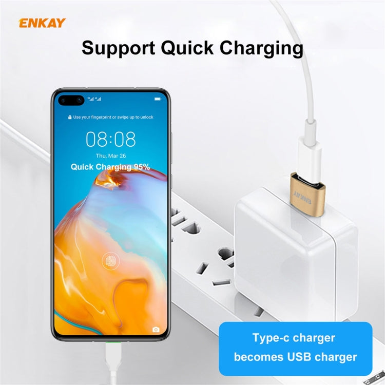ENKAY ENK-AT105 USB Male to USB-C / Type-C Female Aluminium Alloy Adapter Converter, Support Quick Charging & Data Transmission(Gold) - Type-C Adapter by ENKAY | Online Shopping South Africa | PMC TechLife | Buy Now Pay Later Mobicred