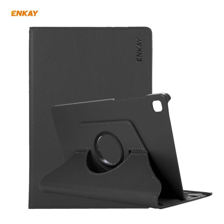 For Samsung Galaxy Tab S6 Lite P610 / P615 / Tab S6 Lite 2022 / P613 / P619 ENKAY 360 Rotation Kickstand Leather Smart Tablet Case(Black) - Tab S6 Lite P610 / P615 by ENKAY | Online Shopping South Africa | PMC TechLife | Buy Now Pay Later Mobicred