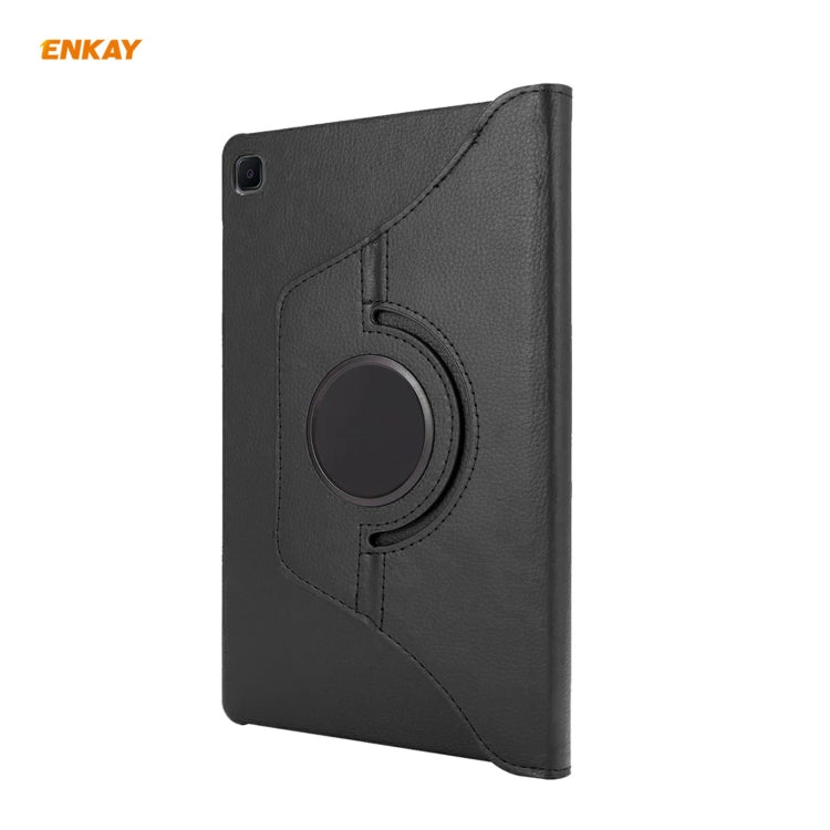 For Samsung Galaxy Tab S6 Lite P610 / P615 / Tab S6 Lite 2022 / P613 / P619 ENKAY 360 Rotation Kickstand Leather Smart Tablet Case(Black) - Tab S6 Lite P610 / P615 by ENKAY | Online Shopping South Africa | PMC TechLife | Buy Now Pay Later Mobicred