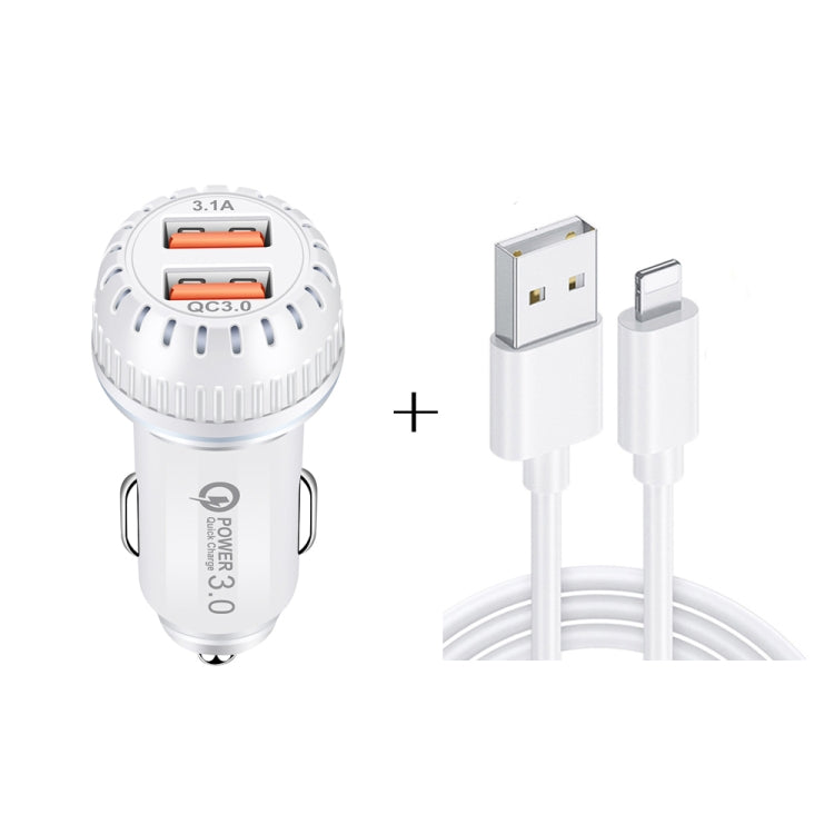 YSY-349 QC3.0 Dual Port USB Car Charger + 3A USB to 8 Pin Data Cable, Length: 1m(White) - Car Charger by PMC TechLife | Online Shopping South Africa | PMC TechLife
