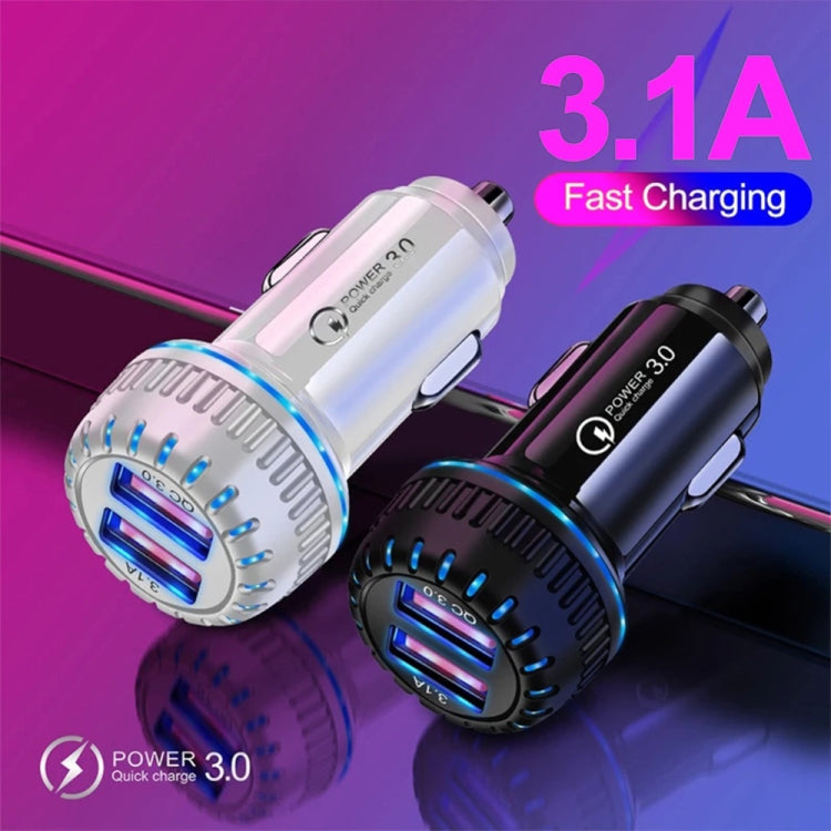 YSY-349 QC3.0 Dual Port USB Car Charger + 3A USB to 8 Pin Data Cable, Length: 1m(White) - Car Charger by PMC TechLife | Online Shopping South Africa | PMC TechLife