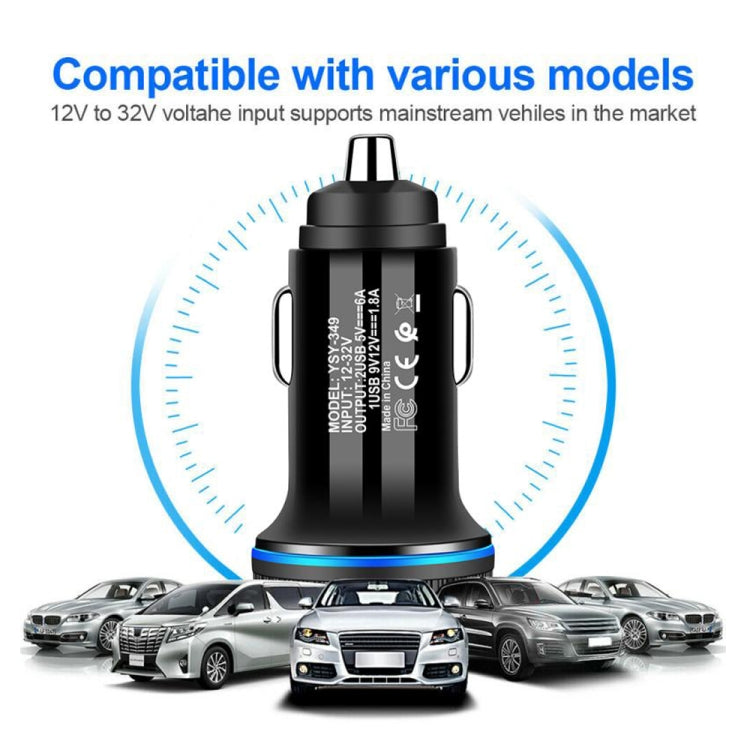 YSY-349 QC3.0 Dual Port USB Car Charger + 3A USB to USB-C / Type-C Data Cable, Length: 1m(Black) - Car Charger by PMC TechLife | Online Shopping South Africa | PMC TechLife