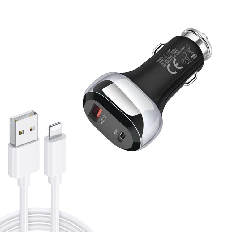 YSY-312PD QC3.0 18W USB + PD 20W USB-C / Type-C Car Charger with USB to 8 Pin Data Cable(Black) - Car Charger by PMC TechLife | Online Shopping South Africa | PMC TechLife