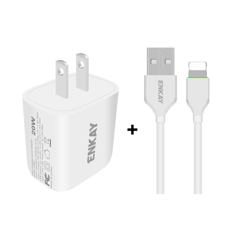 ENKAY Hat-Prince 20W PD Type-C + QC 3.0 USB Fast Charging Travel Charger Power Adapter with Fast Charge Data Cable, US Plug(With 8 Pin Cable) - free shipping - PMC TechLife - Order now!