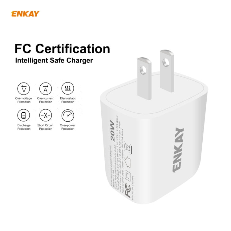 ENKAY Hat-Prince 20W PD Type-C + QC 3.0 USB Fast Charging Travel Charger Power Adapter with Fast Charge Data Cable, US Plug(With 8 Pin Cable) - free shipping - PMC TechLife - Order now!