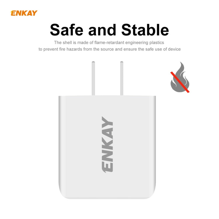 ENKAY Hat-Prince 20W PD Type-C + QC 3.0 USB Fast Charging Travel Charger Power Adapter with Fast Charge Data Cable, US Plug(With 8 Pin Cable) - free shipping - PMC TechLife - Order now!