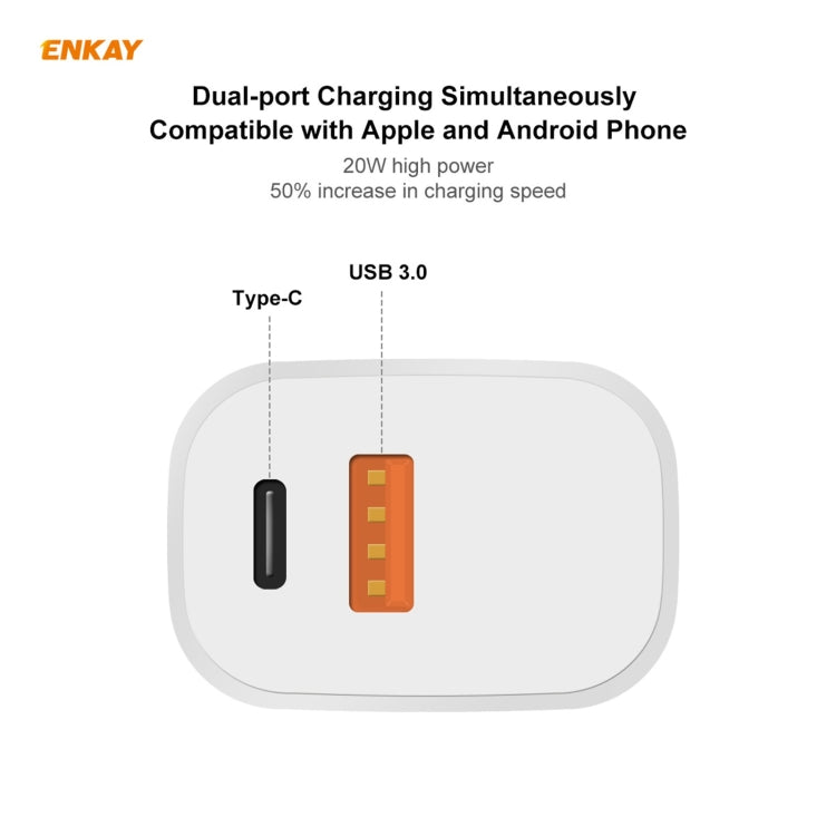 ENKAY Hat-Prince 20W PD Type-C + QC 3.0 USB Fast Charging Travel Charger Power Adapter with Fast Charge Data Cable, US Plug(With 8 Pin Cable) - free shipping - PMC TechLife - Order now!