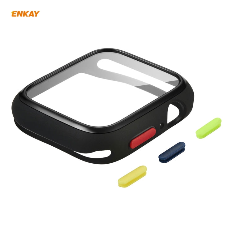 ENKAY Hat-prince Full Coverage TPU Case + Tempered Glass Protector for Apple Watch Series 6 / 5 / 4 / SE 44mm(Black) - Watch Cases by ENKAY | Online Shopping South Africa | PMC TechLife | Buy Now Pay Later Mobicred