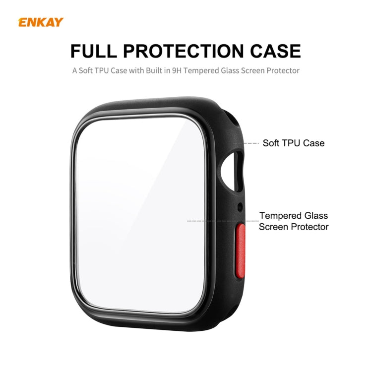 ENKAY Hat-prince Full Coverage TPU Case + Tempered Glass Protector for Apple Watch Series 6 / 5 / 4 / SE 44mm(Black) - Watch Cases by ENKAY | Online Shopping South Africa | PMC TechLife | Buy Now Pay Later Mobicred