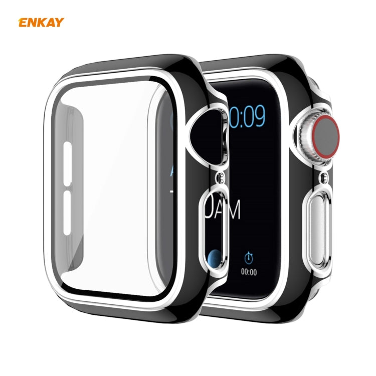 ENKAY Hat-Prince Full Coverage Electroplated PC Case + Tempered Glass Protector for Apple Watch Series 6 / 5 / 4 / SE 40mm(Black+Silver) - Watch Cases by ENKAY | Online Shopping South Africa | PMC TechLife | Buy Now Pay Later Mobicred
