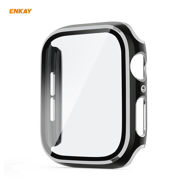 ENKAY Hat-Prince Full Coverage Electroplated PC Case + Tempered Glass Protector for Apple Watch Series 6 / 5 / 4 / SE 40mm(Black+Silver) - Watch Cases by ENKAY | Online Shopping South Africa | PMC TechLife | Buy Now Pay Later Mobicred