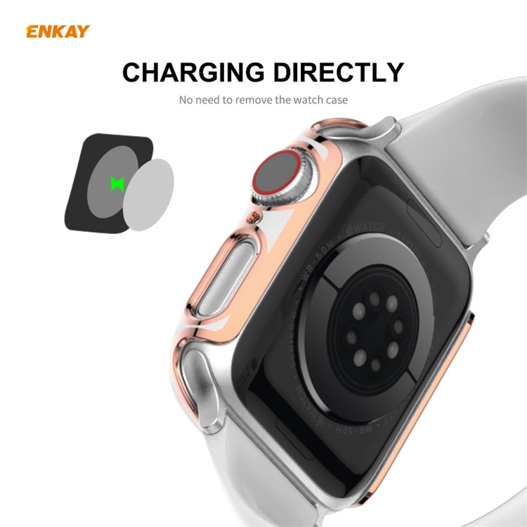 ENKAY Hat-Prince Full Coverage Electroplated PC Case + Tempered Glass Protector for Apple Watch Series 6 / 5 / 4 / SE 40mm(Black+Champagne) - Watch Cases by ENKAY | Online Shopping South Africa | PMC TechLife | Buy Now Pay Later Mobicred