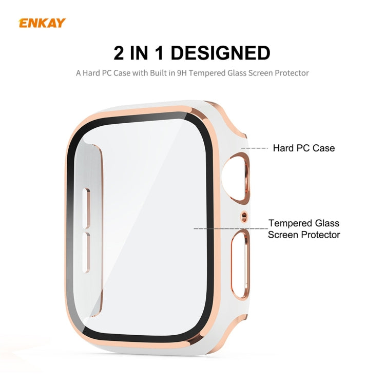 ENKAY Hat-Prince Full Coverage Electroplated PC Case + Tempered Glass Protector for Apple Watch Series 6 / 5 / 4 / SE 44mm(White+Champagne) - Watch Cases by ENKAY | Online Shopping South Africa | PMC TechLife | Buy Now Pay Later Mobicred