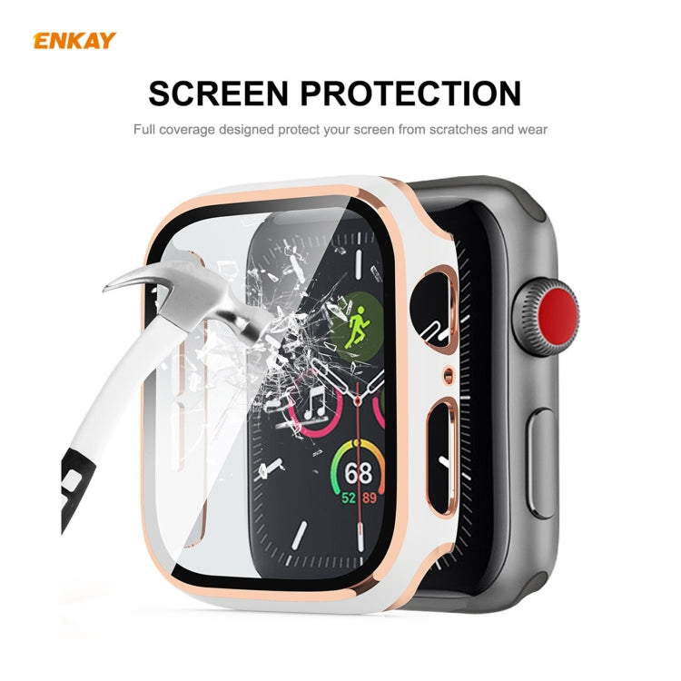 ENKAY Hat-Prince Full Coverage Electroplated PC Case + Tempered Glass Protector for Apple Watch Series 6 / 5 / 4 / SE 44mm(White+Silver) - Watch Cases by ENKAY | Online Shopping South Africa | PMC TechLife | Buy Now Pay Later Mobicred