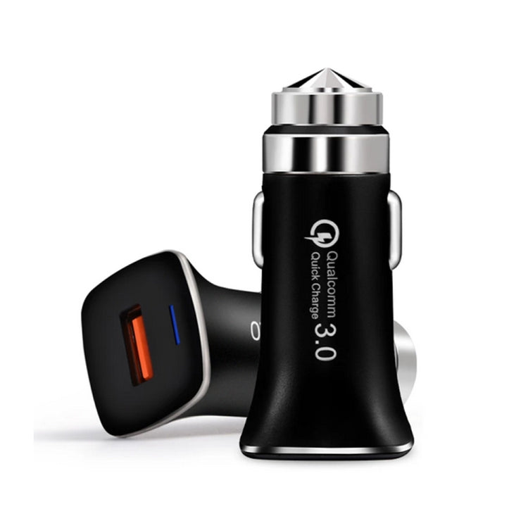 LZ-328 Safety Hammer Type QC3.0 USB  Fast Charging Car Charger(Black) - Car Charger by PMC TechLife | Online Shopping South Africa | PMC TechLife