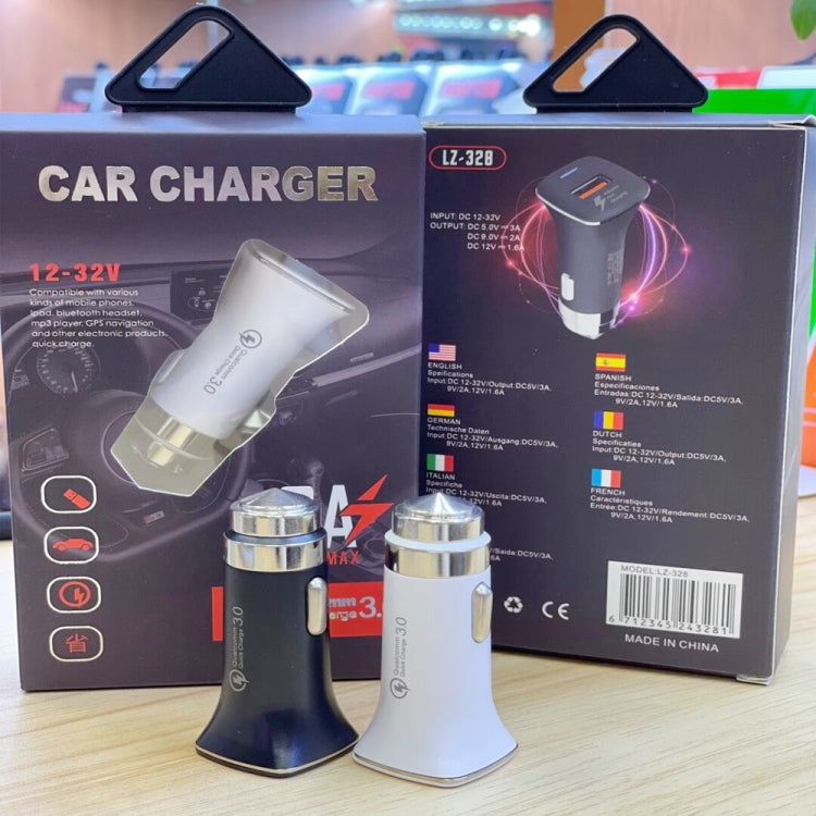 LZ-328 Safety Hammer Type QC3.0 USB  Fast Charging Car Charger(White) - Car Charger by PMC TechLife | Online Shopping South Africa | PMC TechLife