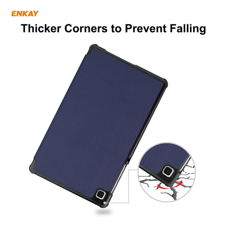 ENKAY PU Leather + Plastic Case with Three-folding Holder for Samsung Galaxy Tab A7 Lite T220 / T225(Dark Blue) - Tab A7 Lite T220 / T225 by ENKAY | Online Shopping South Africa | PMC TechLife | Buy Now Pay Later Mobicred