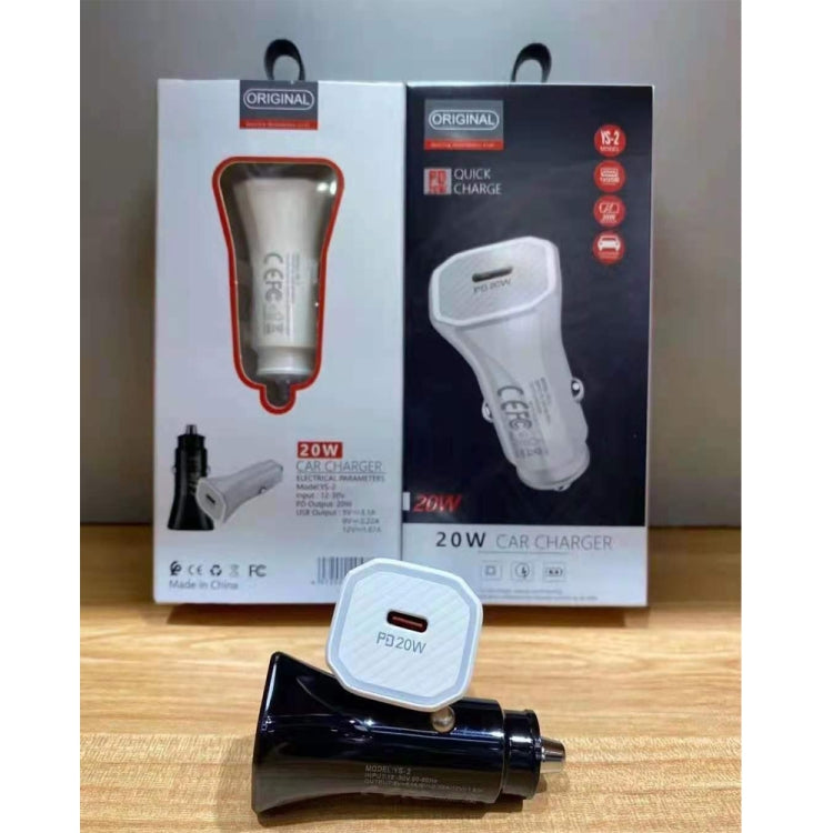 YS-2 PD 20W USB-C / Type-C Interface Car Fast Charger for iPhone Series / iPad Series(Black) - Car Charger by PMC TechLife | Online Shopping South Africa | PMC TechLife