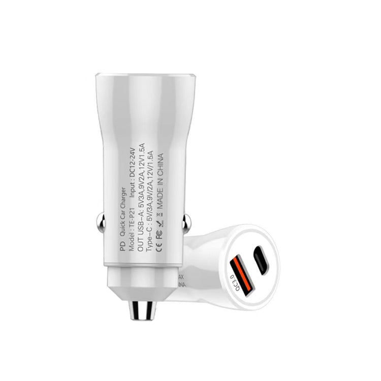 P21 Portable PD 20W + QC 3.0 18W Dual Ports Fast Car Charger(White) - Car Charger by PMC TechLife | Online Shopping South Africa | PMC TechLife