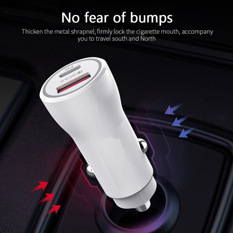 P21 Portable PD 20W + QC 3.0 18W Dual Ports Fast Car Charger(White) - Car Charger by PMC TechLife | Online Shopping South Africa | PMC TechLife