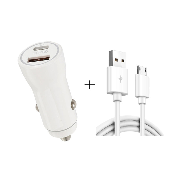 P21 Portable PD 20W + QC3.0 18W Dual Ports Fast Car Charger with USB to Micro USB Cable Kit(White) - Car Charger by PMC TechLife | Online Shopping South Africa | PMC TechLife